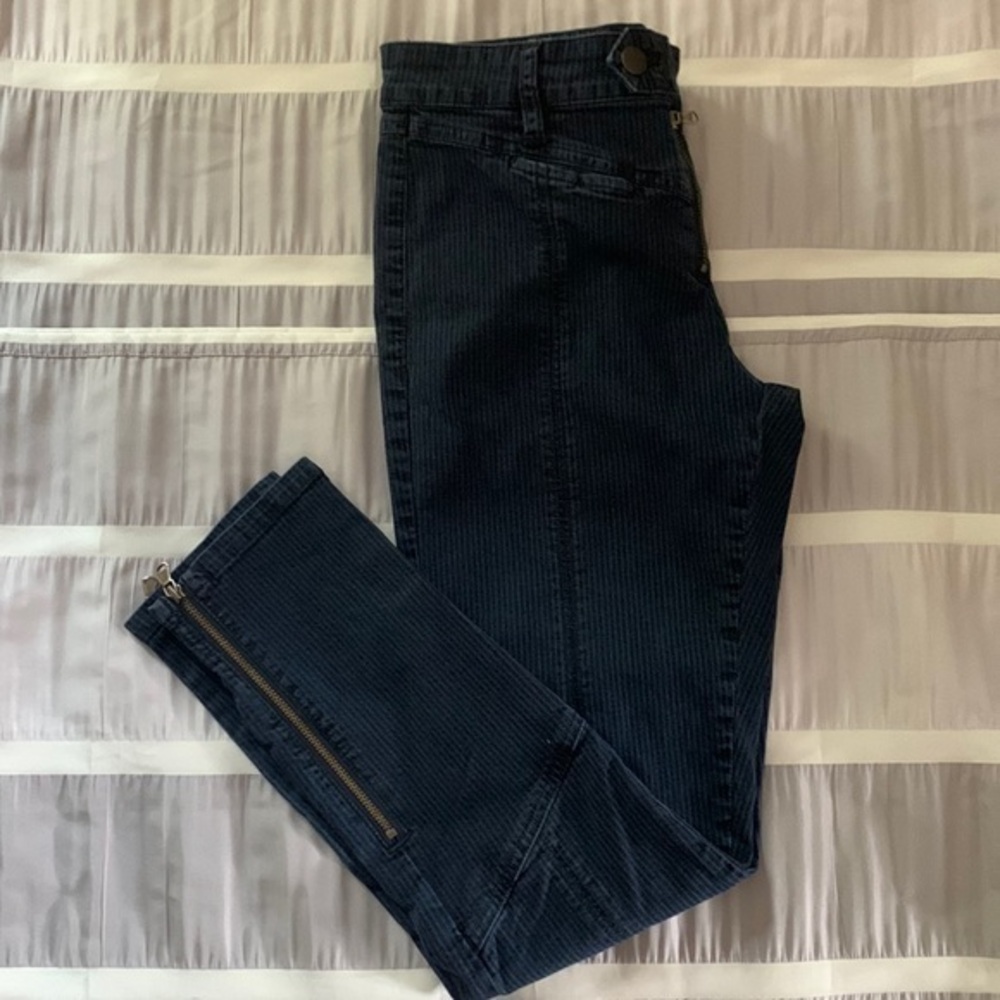 BDG Navy Blue Striped Moto Ankle Zip Skinny Jeans 27